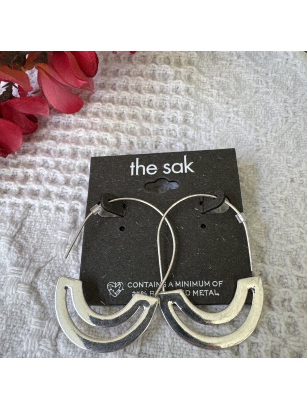 THE SAK Silver Tone Open Crescent Tribal Hoop Bohemian Earrings 2" NEW NWT